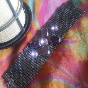Metal mesh and purple Jewel statement bracelet
